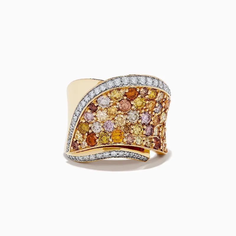 Custom engagement rings with diamonds-14K Yellow Gold Multi Color Diamond Ring