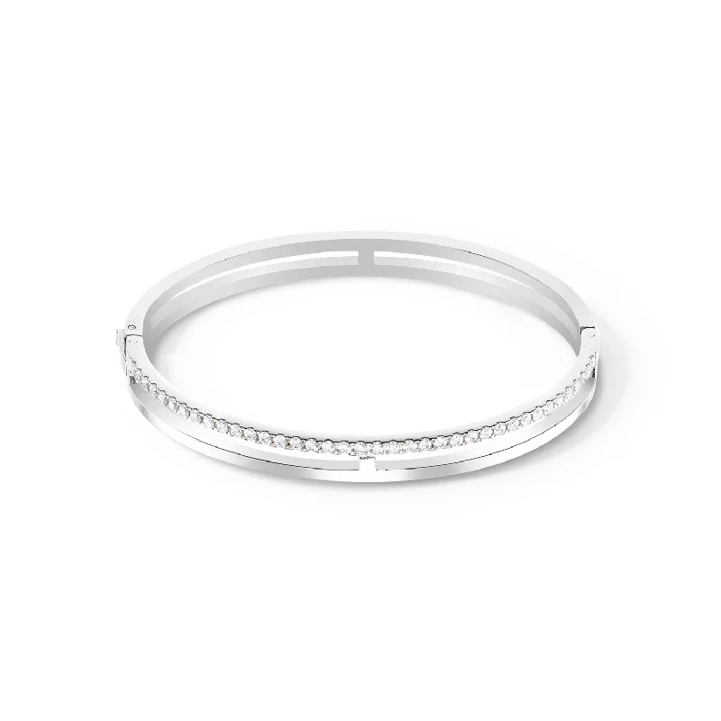 Bridesmaid Bangles For Weddings-Coeur De Lion Eternal Unity Silver Crystal Bangle