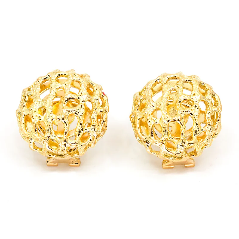 Geometric Earrings For Wedding-Entwined Textured Gold  Dome Earring