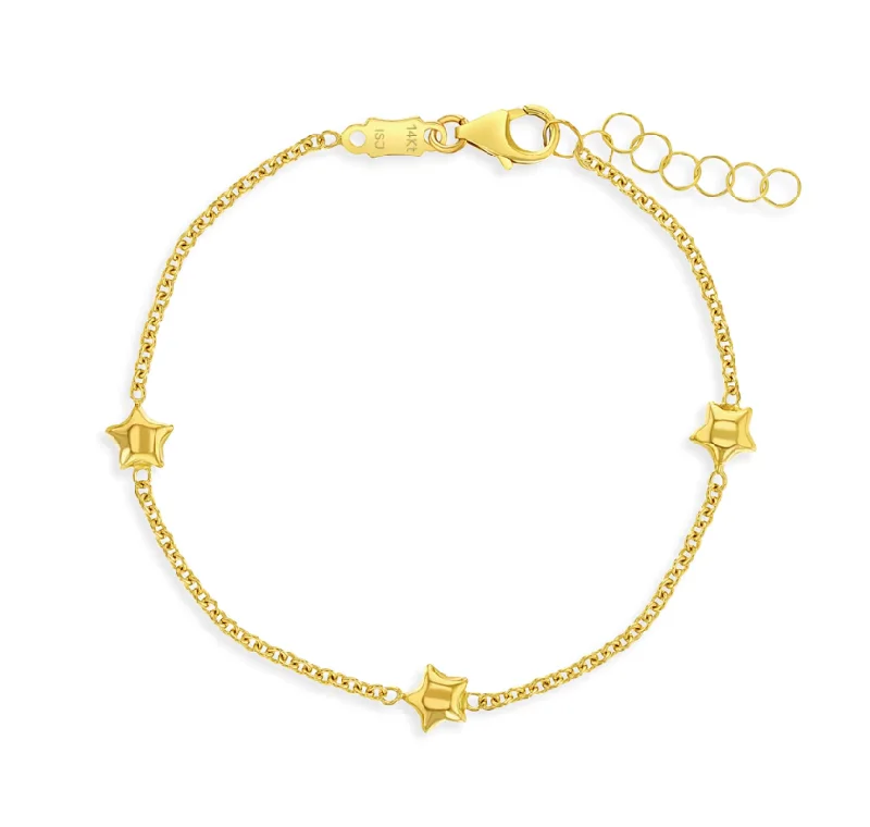 Personalized Gold Bracelets With Initials-14k Gold Polished Puffed Stars Kids Bracelet