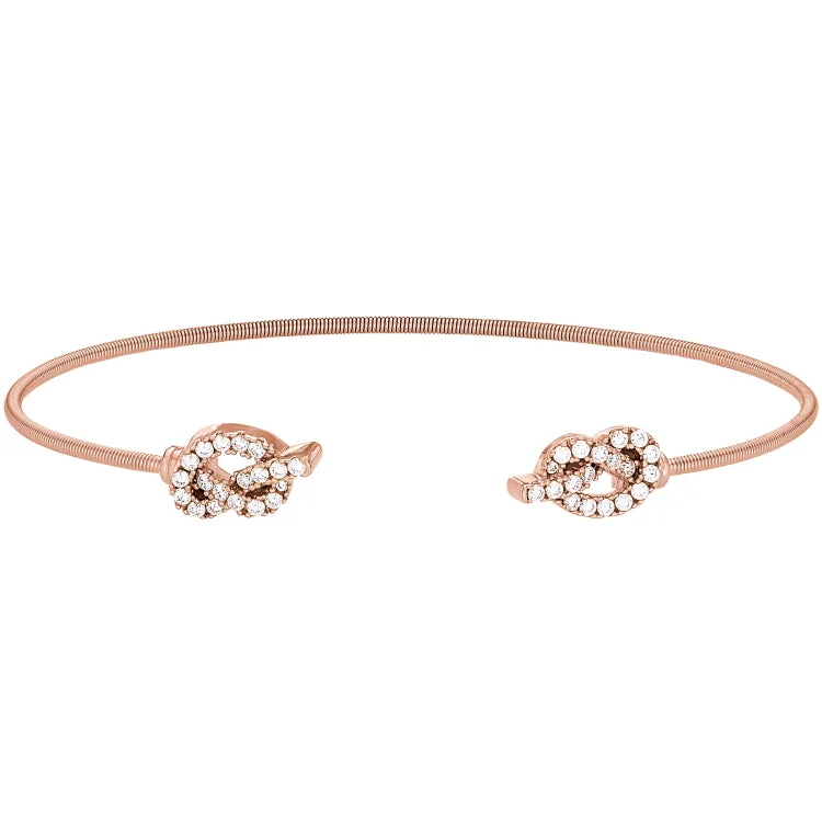 Fashion Jewelry Bracelets For Women-Rose Gold Finish Sterling Silver Cable Cuff Bracelet with Simulated Diamond Knots