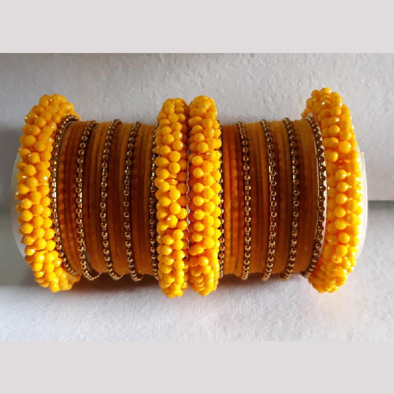 Traditional Bangles For Wedding Wear-Ravechi Art Gold Plated Velvet Bangles Set