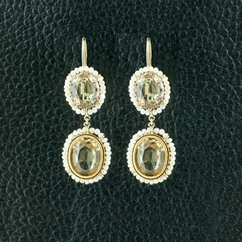 Silver Earrings Set For Wedding-Topaz & Pearl Georgian Earrings