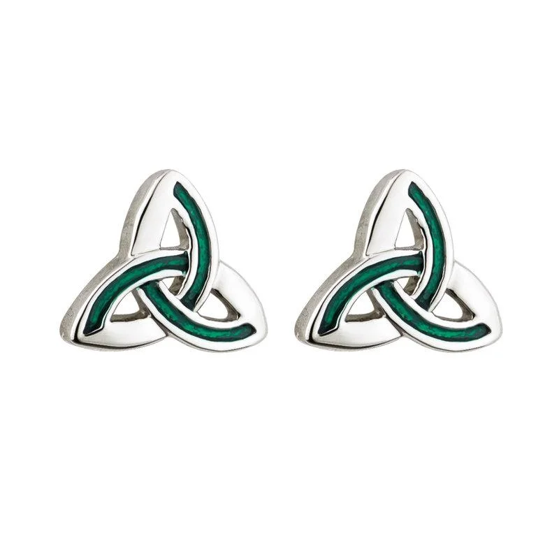 Trendy Drop Earrings-Solvar Rhodium Enamel Trinity Stud Earrings