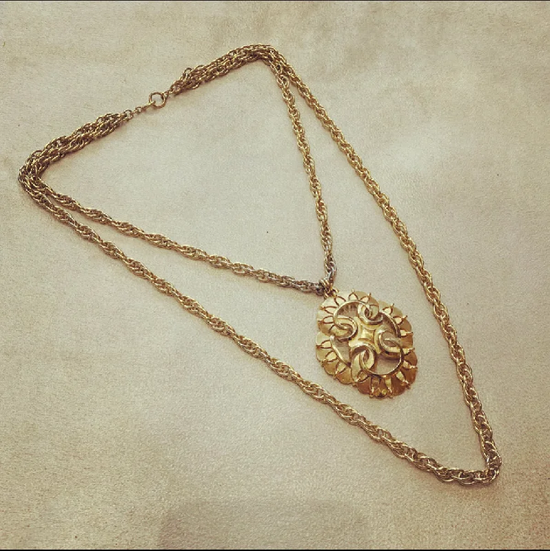 Monogram Necklaces -Trifari vintage gold Pendant double chain necklace