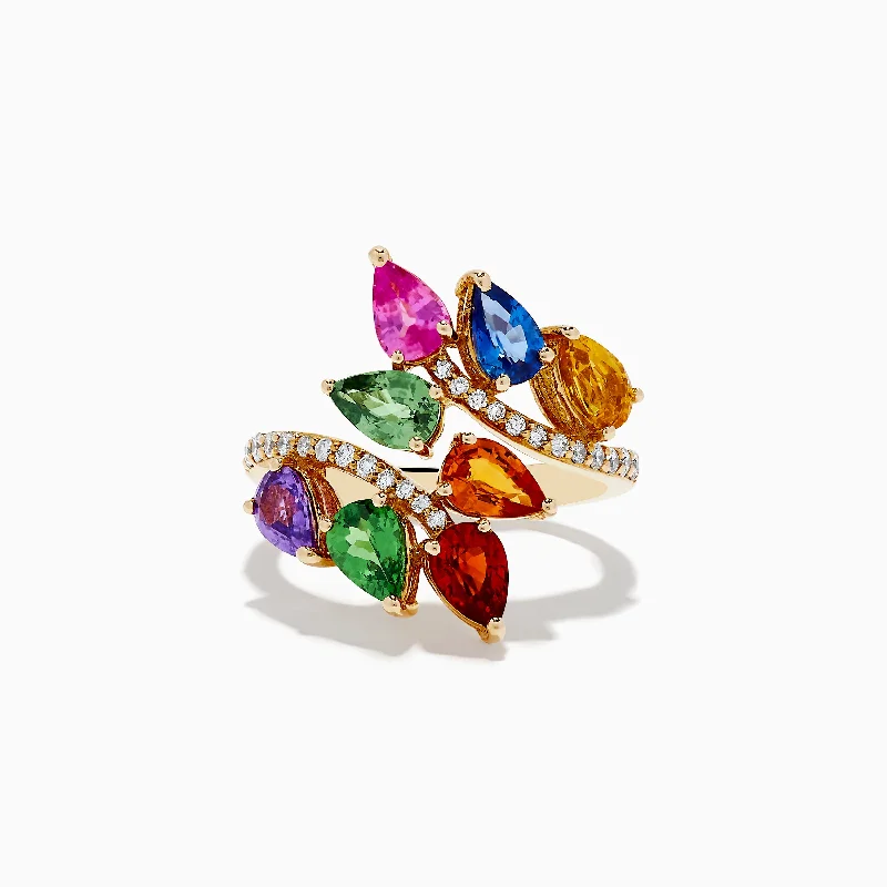 Unique fashion rings-Watercolors 14K Yellow Gold Multi Sapphire and Diamond Ring