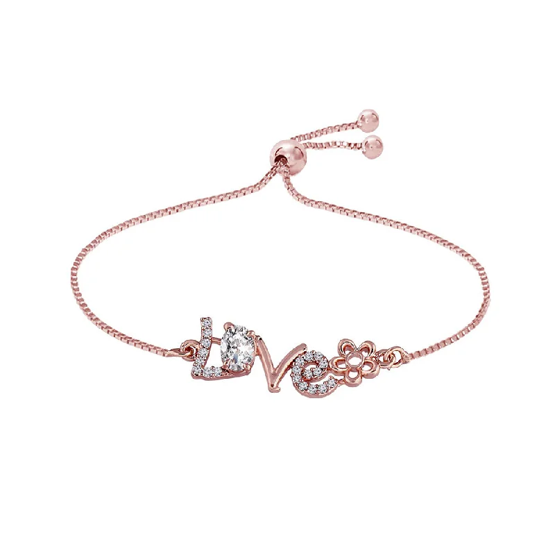 Bangles With Stones For Special Events-Etnico Rose Gold-Plated Pull Chain Bracelet (Women) -  ADB165RG