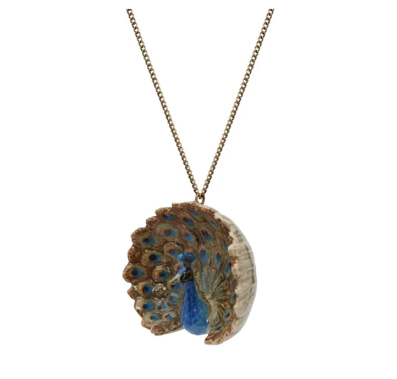 Birthstone Pendant Necklaces -Peacock Charm pendant necklace by And Mary in Porcelaine