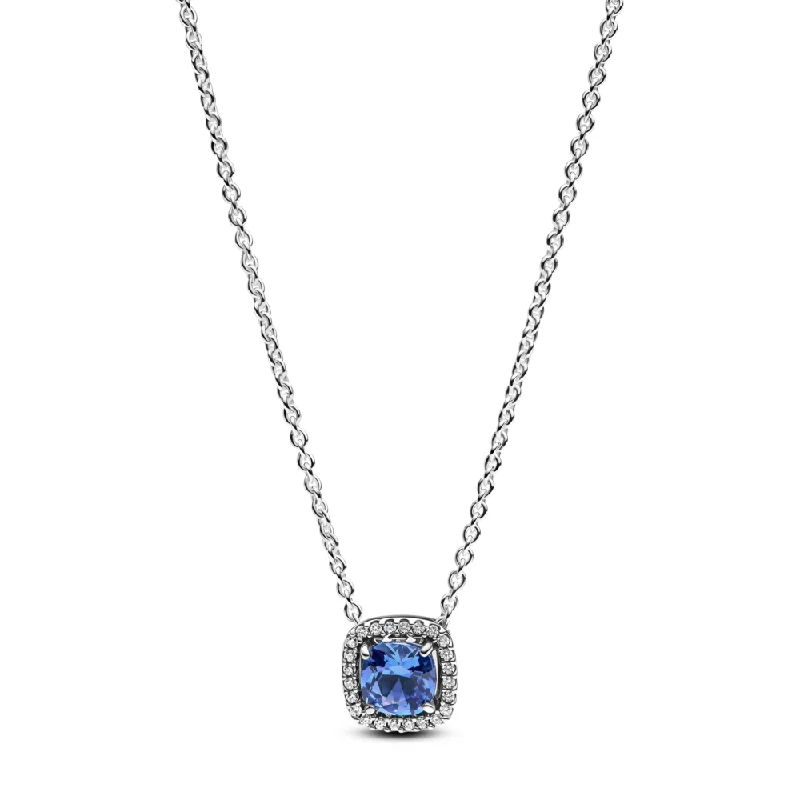 Oval Necklaces -Sparkling Square Blue Halo Pendant Necklace 393560C01