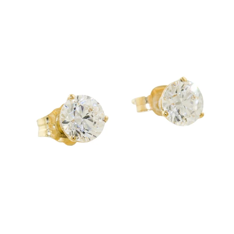 Silver Earrings With Diamond-14k Gold x 5mm Round 1.02 ct Lab Diamond Studs