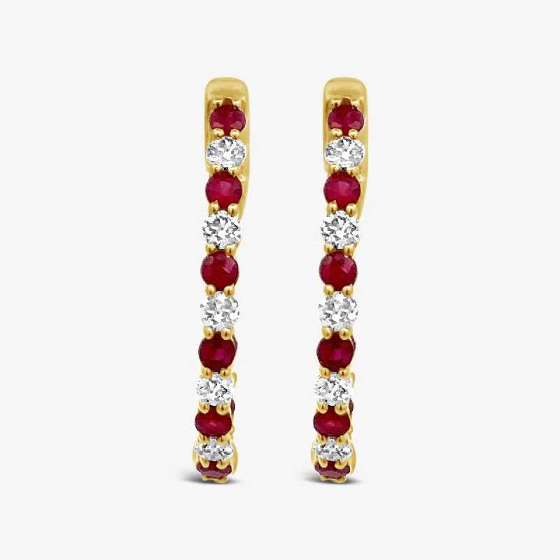 Ruby Earrings-Inside & Out Ruby & Diamond Hoop Earrings