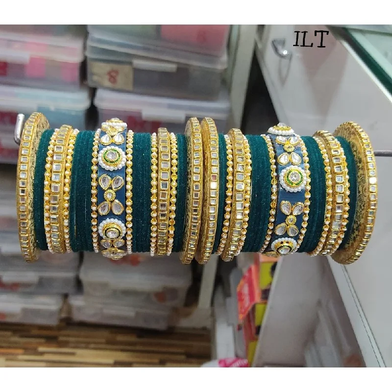 Luxury Bangles For Weddings-Akruti Collection Gold Plated Velvet  Bangles Set