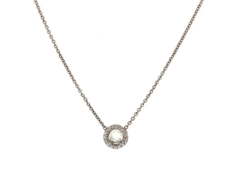 Family Tree Necklaces -0.50 CTW Round Diamond Halo Bezel Pendant Necklace In 14K