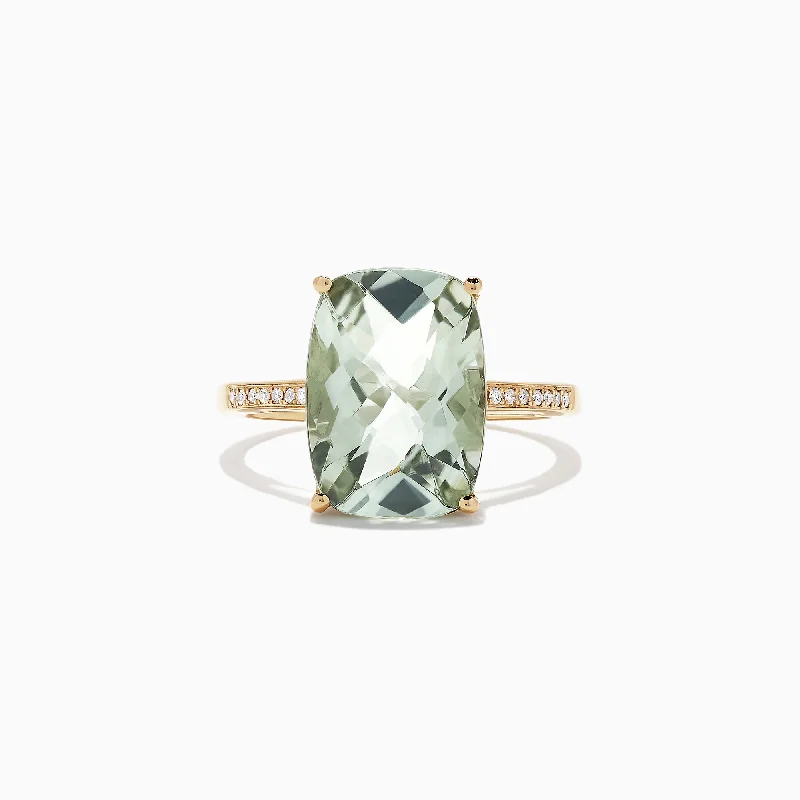 Elegant engagement rings with diamonds-14K Yellow Gold Green Amethyst and Diamond Cocktail Ring