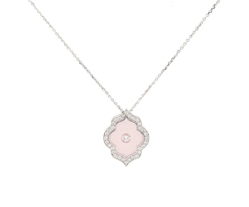 Feather Necklaces -New 0.29ctw Diamond Pink Resin Scalloped Pendant Necklace in 14K