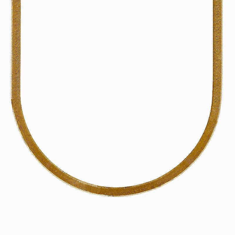 Custom Gold Pendant Necklaces -14K Yellow Gold Textured Herringbone Chain Necklace 17"