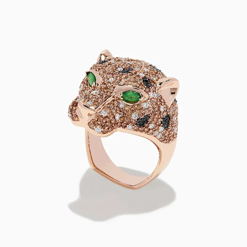 Custom design rings-14K Rose Gold Emerald and Mixed Diamonds Panther Ring