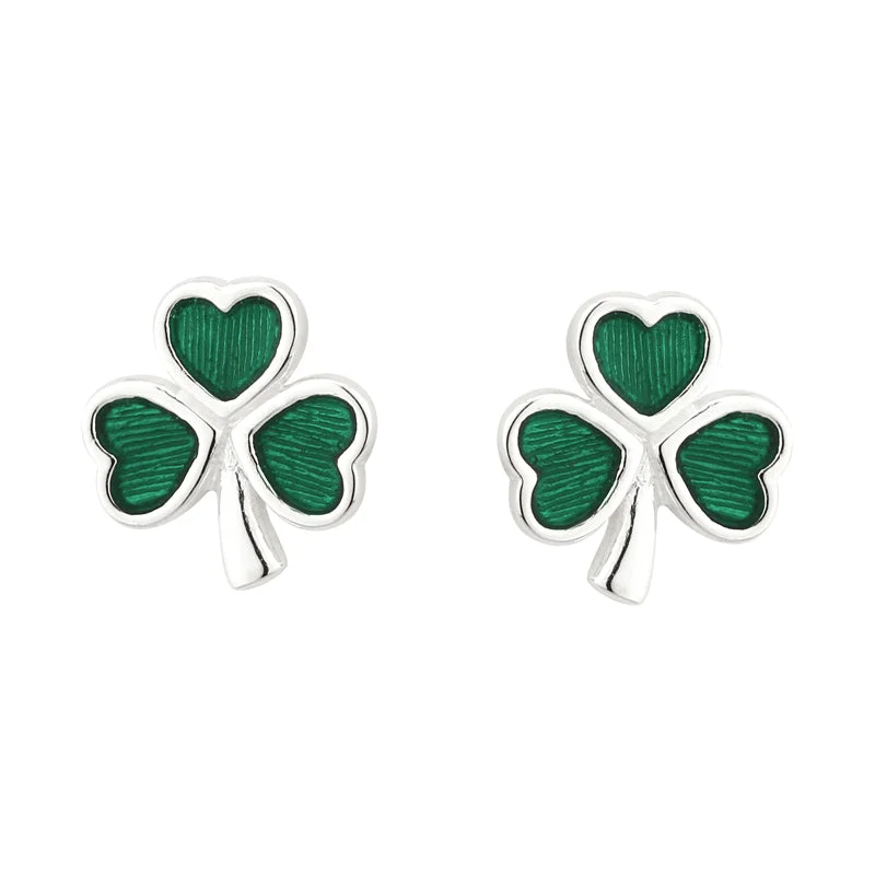 Silver Drop Earrings-Silver Green Shamrock Earrings