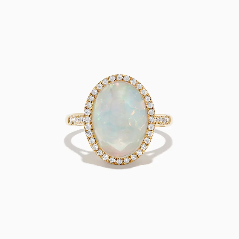 Halo rings-14K Yellow Gold Opal and Diamond Ring