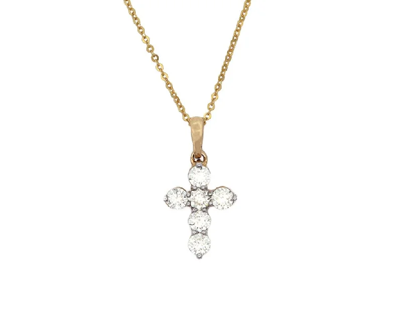 Unique Necklaces -New 0.94ctw Diamond Shared Prong Cross Pendant Necklace in 14K