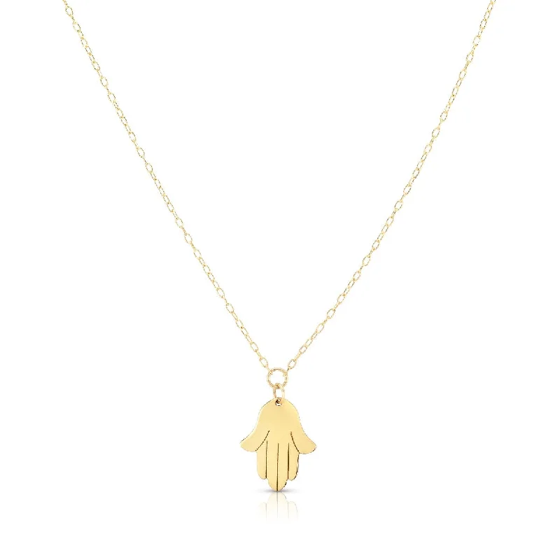 Designer Name Necklaces -14kt Yellow Gold 18" Hamsa Necklace with 1" Extender Spring Ring Clasp RC1547-18