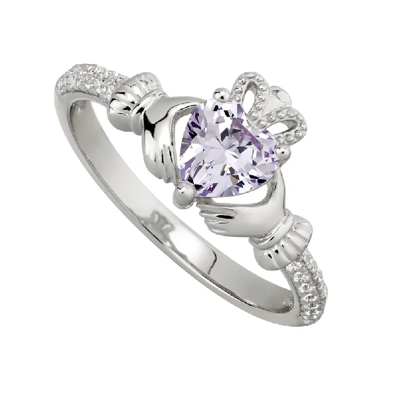 Fashionable statement rings-June Claddagh Birthstone Ring