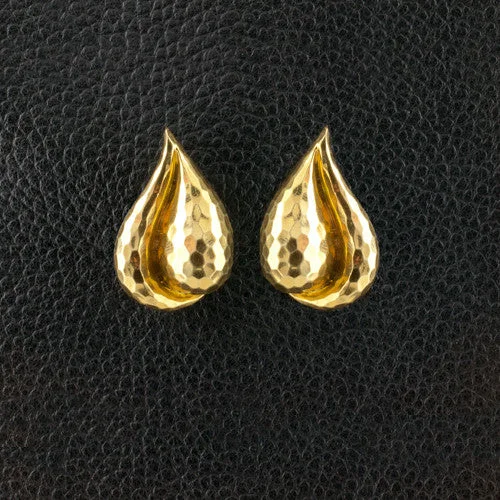 Luxury Silver Earrings-Hammered Tear Drop Shaped Estate Earrings