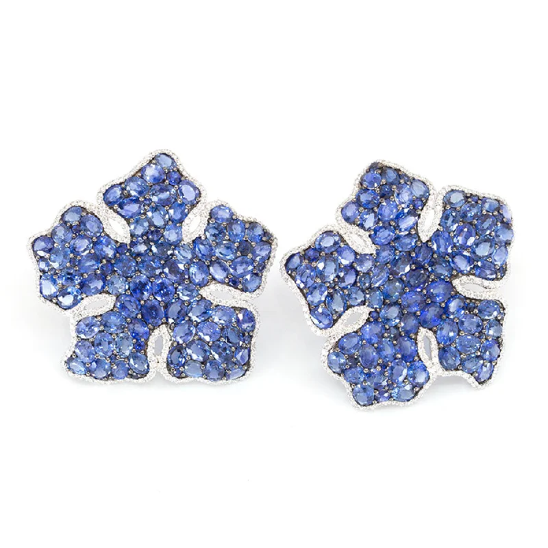 Geometric Stud Earrings-Large Five Petal Sapphire & Diamond Earring