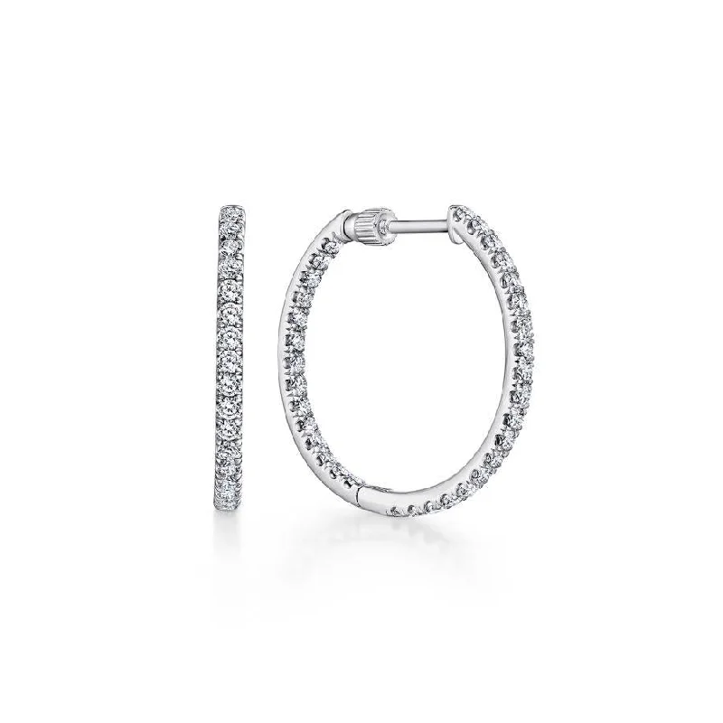 Geometric Drop Earrings-Gabriel & Co. - EG13462W45JJ - 14K White Gold French Pave‚ 20mm Round Inside Out Diamond Hoop Earrings