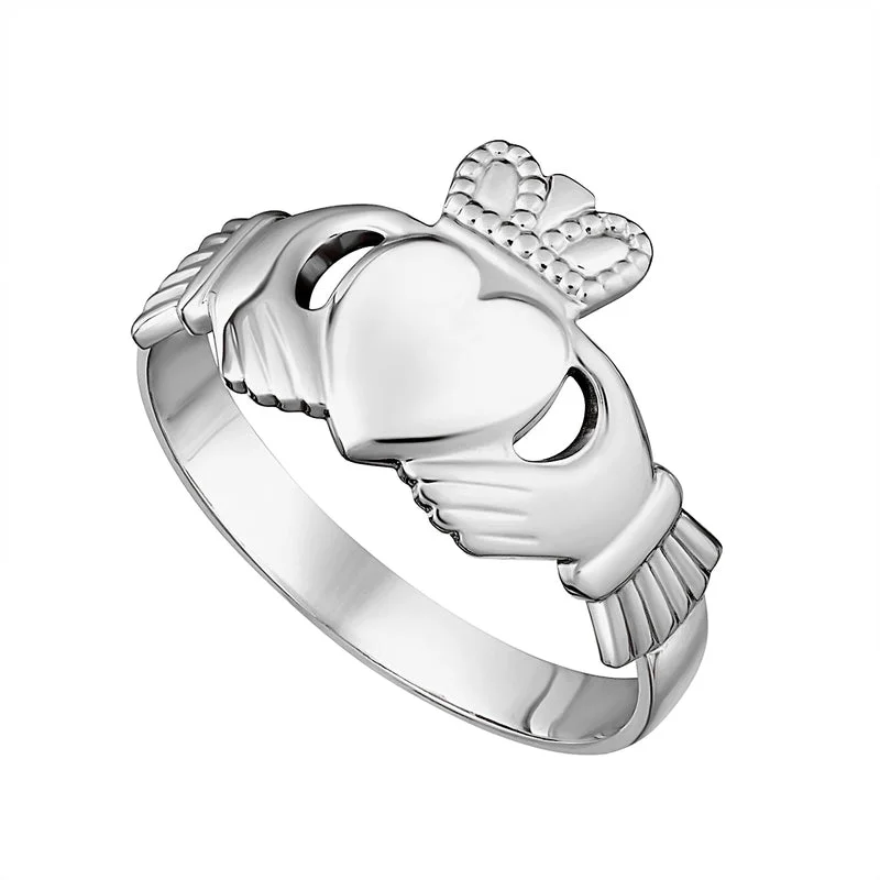 Luxury wedding bands-Gents Sterling Silver Claddagh Ring