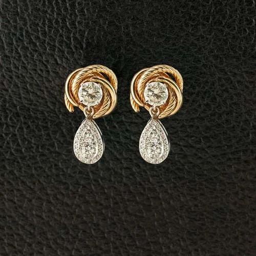 Minimalist Earrings-Diamond Earrings with Gold Knot Jackets