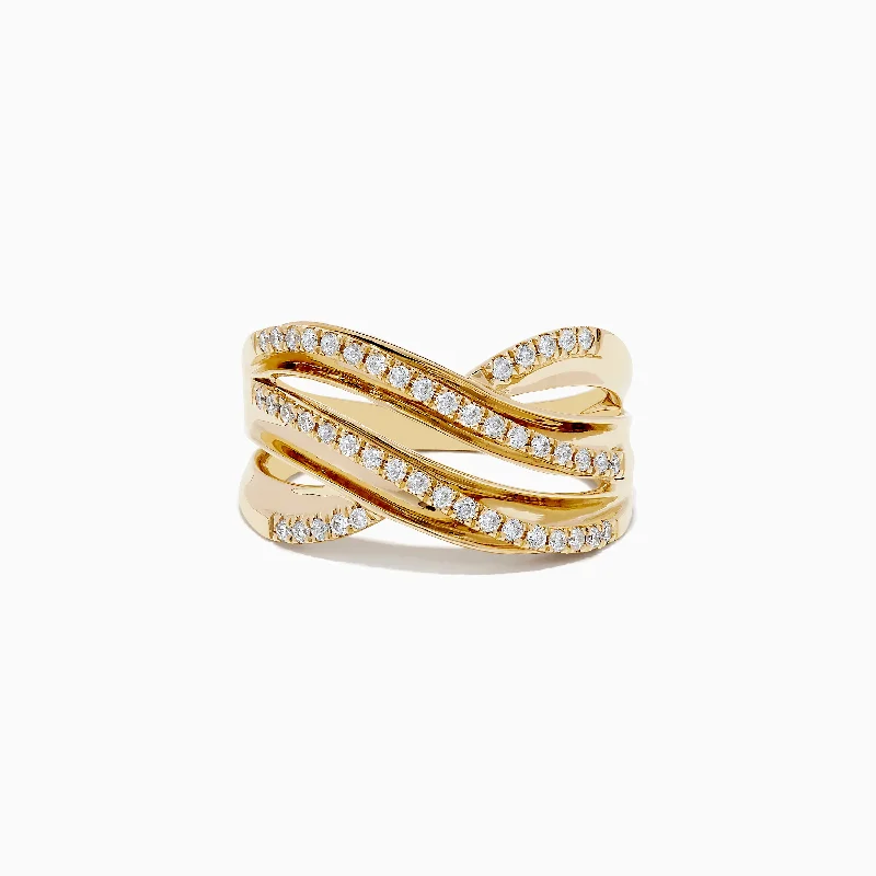 Romantic promise rings-D'oro 14K Yellow Gold Diamond Crossover Ring