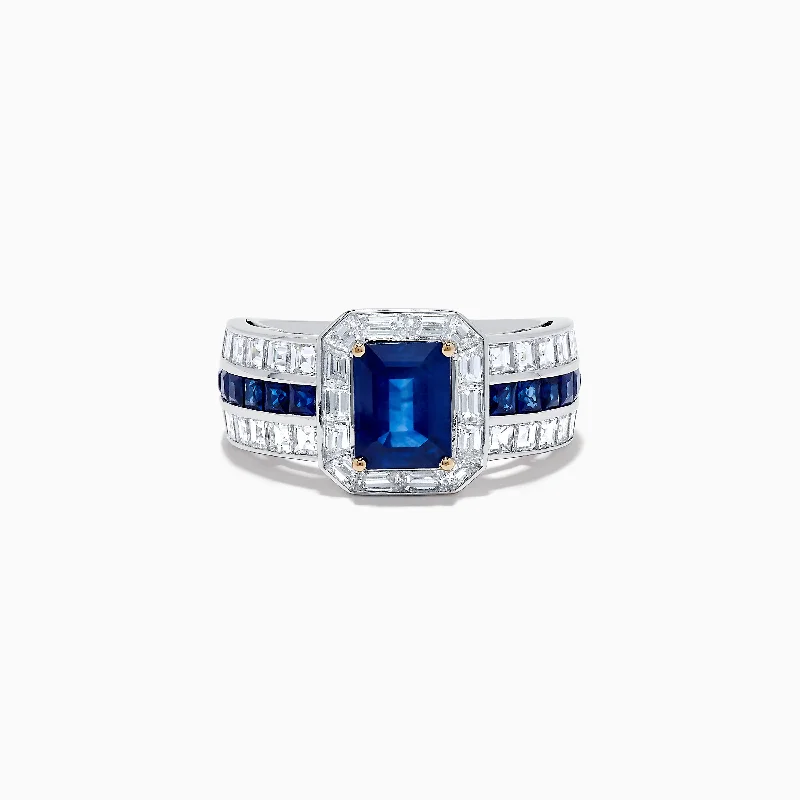 Silver wedding rings with diamonds-18K White Gold Blue Sapphire and Diamond Ring