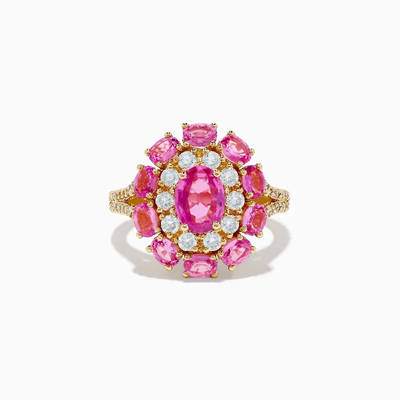 Men's rings-14K Yellow Gold Pink Sapphire and Diamond Ring