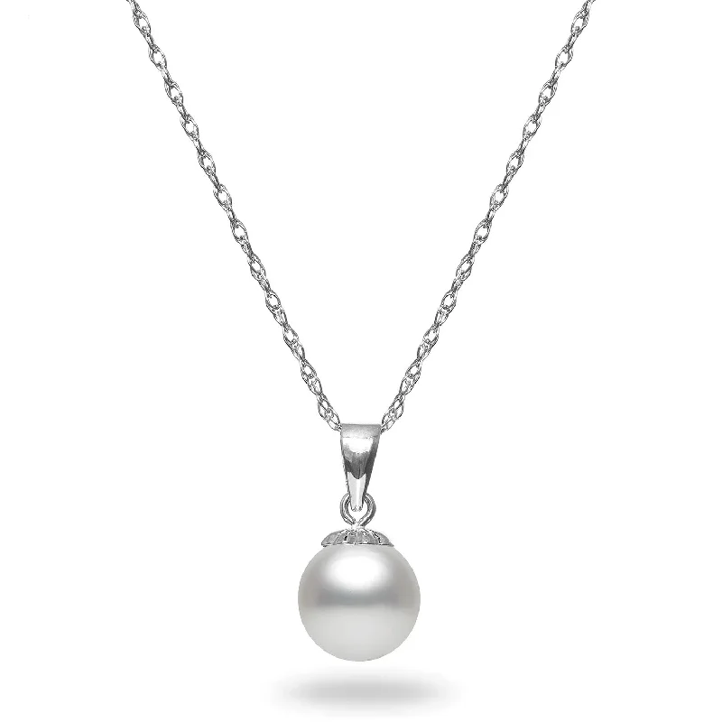 Engraved Gift Necklaces -White Gold Akoya Pearl Necklace