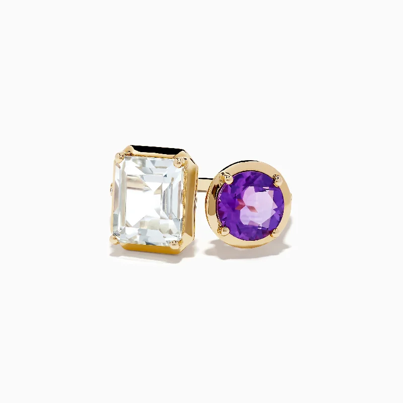 Custom wedding rings with precious gemstones-14k Yellow Gold Amethyst and White Topaz Toi Et Moi Ring