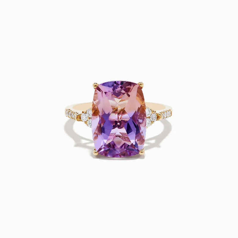 Unique engagement rings-14K Yellow Gold Ametrine and Diamond Ring