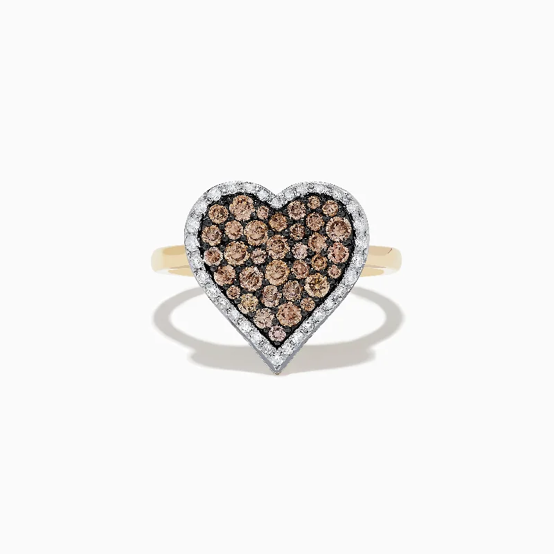 Wedding bands for women-14K Yellow Gold Espresso and White Diamond Heart Ring