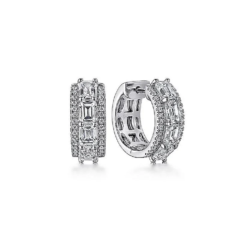 Colorful Stud Earrings Set-Gabriel & Co. 18K White Gold Emerald Cut and Round Diamond Hoop Earrings - 2.67cttw