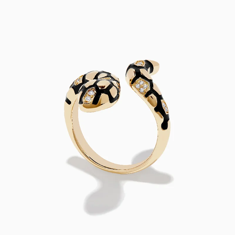 Affordable fashion rings for women-Safari 14K Yellow Gold Diamond and Enamel Ring