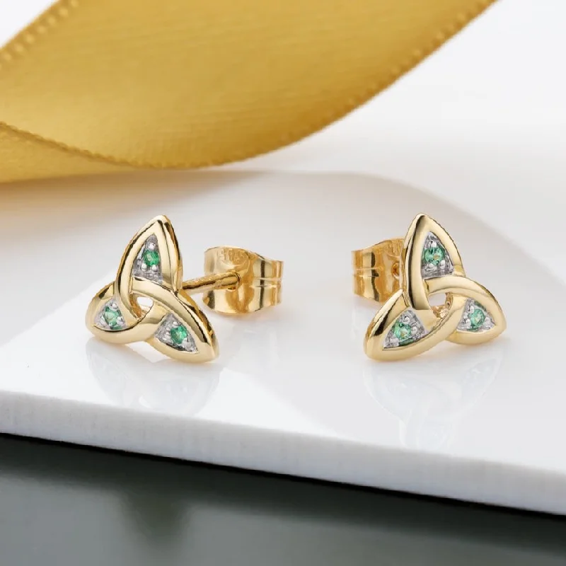 Bold Earrings-14K Gold Emerald Trinity Knot Earrings