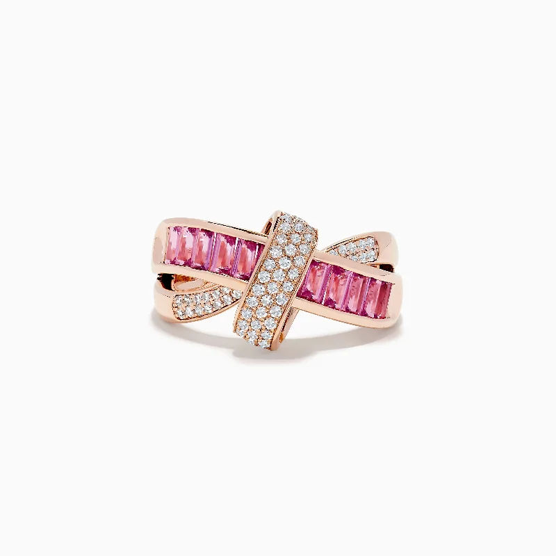 Gemstone rings-14K Rose Gold Pink Sapphire and Diamond Crossover Ring