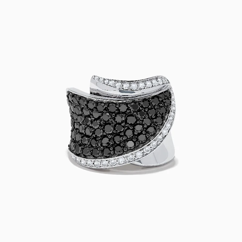 Custom gemstone wedding bands-14K White Gold Black and White Diamond Ring