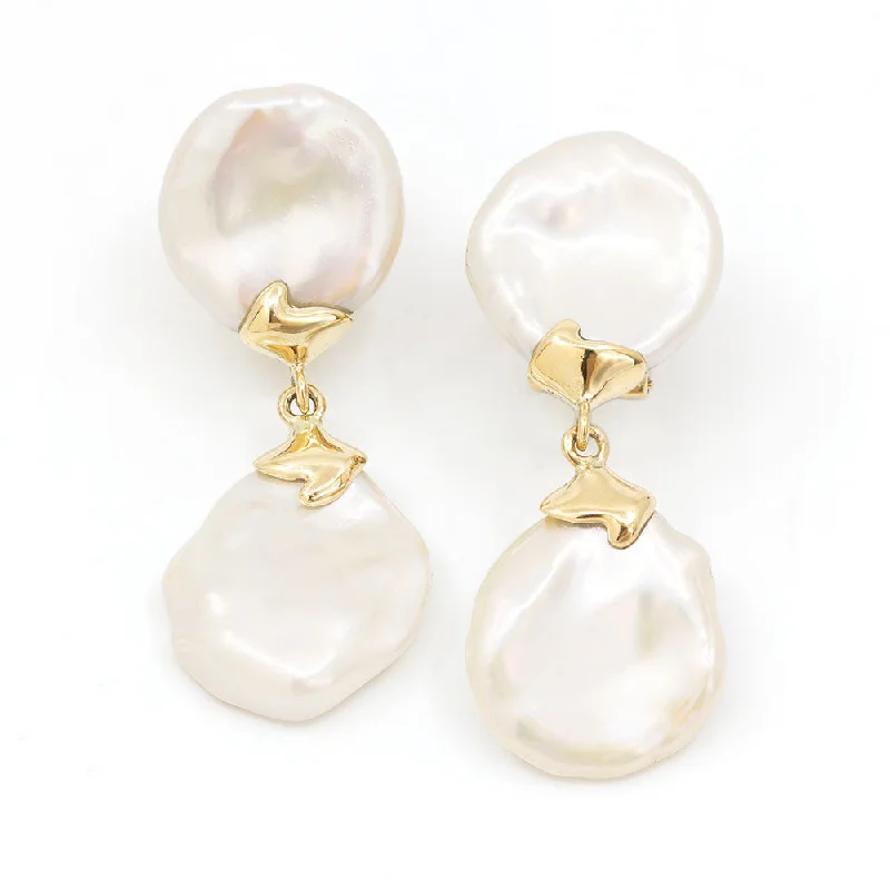 Hoop Earrings For Gift-Freshwater Baroque Coin Pearl Earring