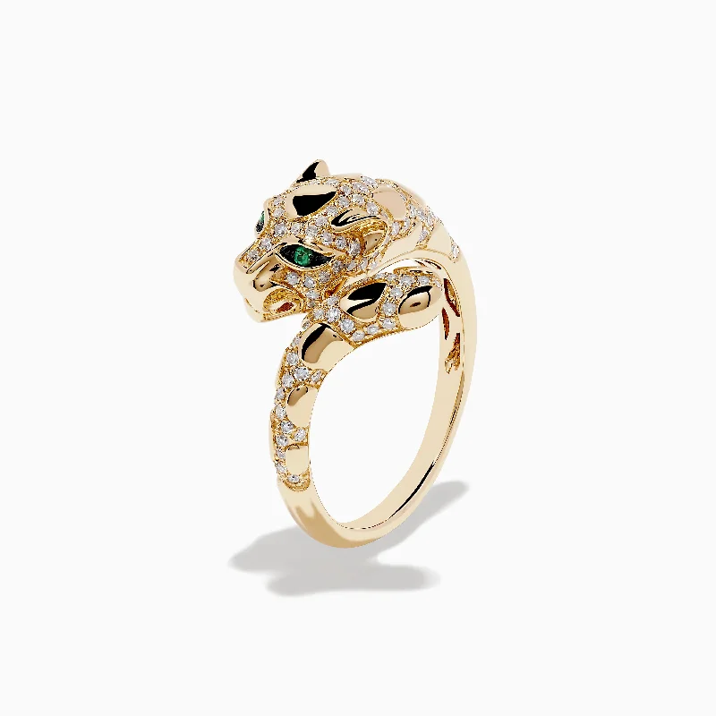 Matching rings-Signature 14K Yellow Gold Emerald and Diamond Panther Ring