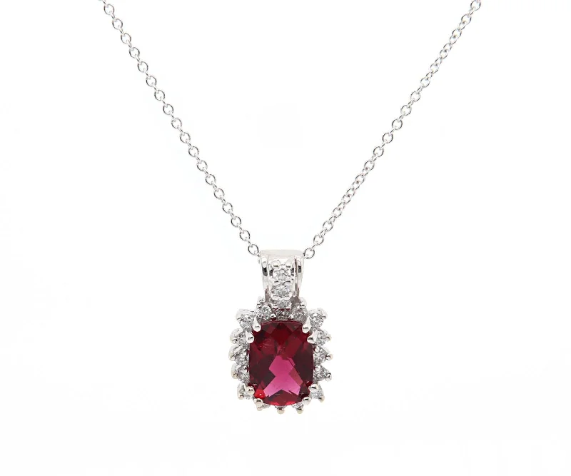 Charm Pendant Necklaces -1.35ct Oval Tourmaline and 0.15ctw Diamond Frame Pendant Necklace in 14K