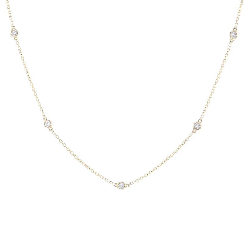 Custom Cut Necklaces -Yellow Gold 10 Station Diamond Necklace