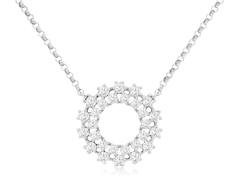 Bohemian Charm Necklaces -White Gold Diamond Open Circle Necklace