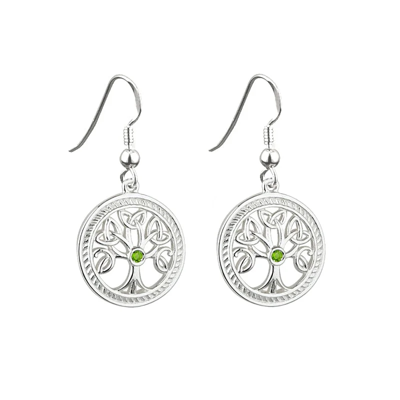 Trendy Earrings-Silver Tree Of Life Drop Earrings