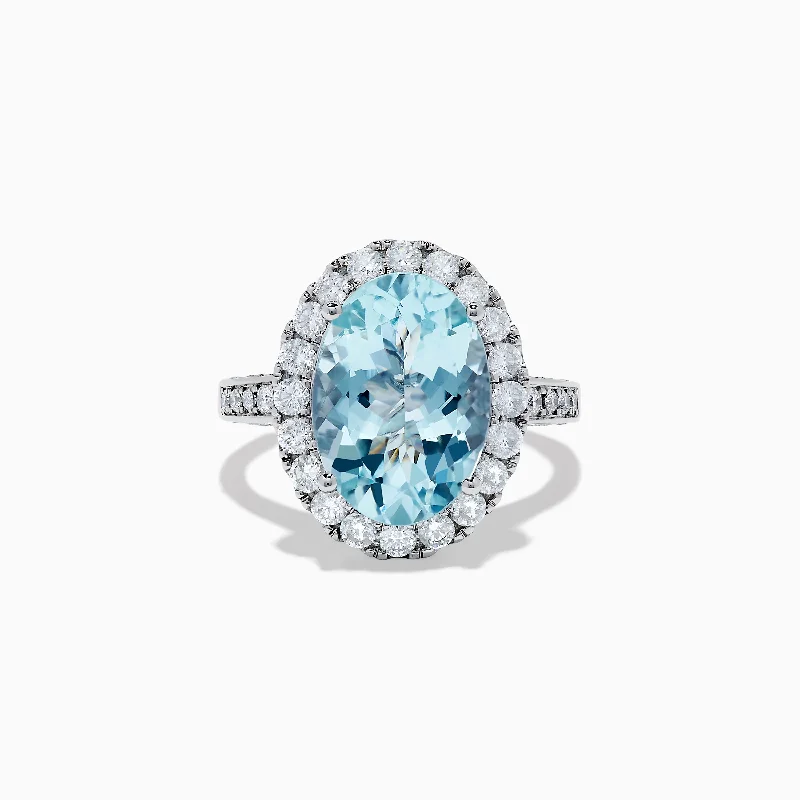 Unique men's rings-Aquarius 14K White Gold Aquamarine and Diamond Oval Ring